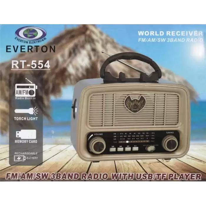 Everton Rt-554  Bluetooth Fm-Usb-Tf-Aux Şarjlı Nostaljik Radyo