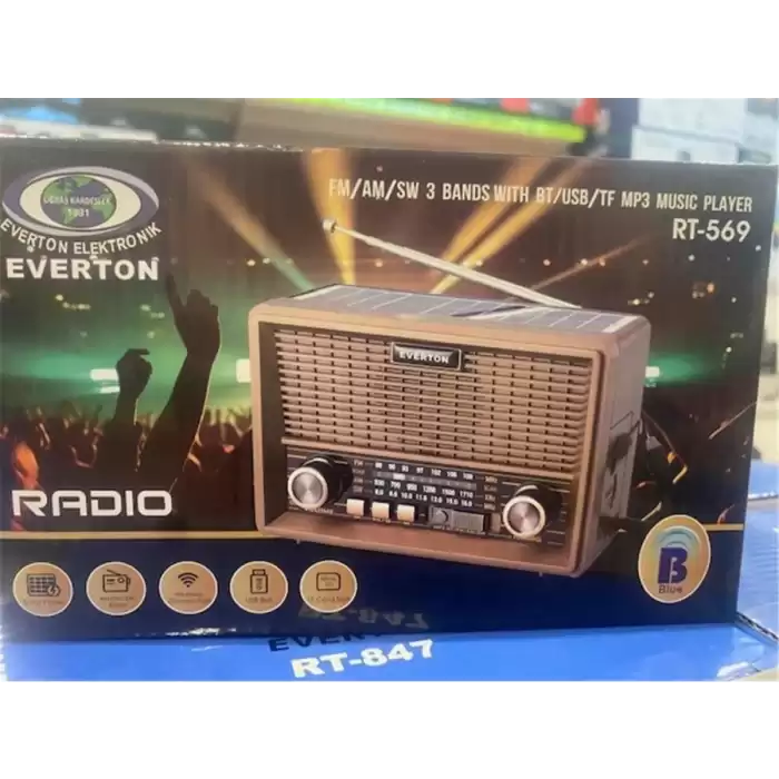 Everton Rt-569  Bluetooth Fm-Usb-Tf-Aux Güneş Enerjili Şarjlı Nostaljik Radyo