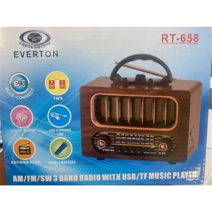 Everton Rt-658  Bluetooth Fm-Usb-Tf-Aux Şarjlı Nostaljik Radyo