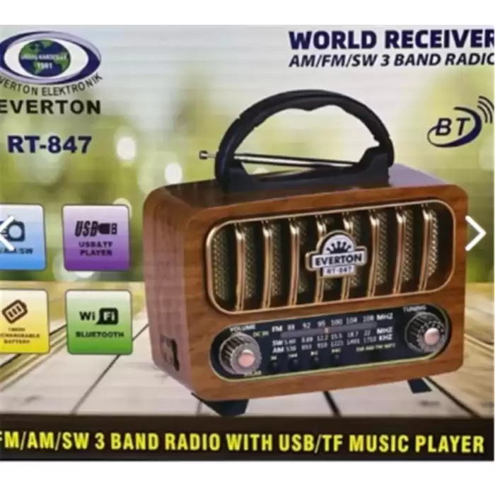 Everton Rt-847 Bluetooth -Usb-Tf-Am-Fm-Sw-Tws-Usb Şarj Nostaljik Radyo