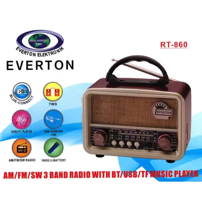 Everton Rt-860 Bluetooth Fm-Usb-Sd-  Şarjlı Nostalji Radyo