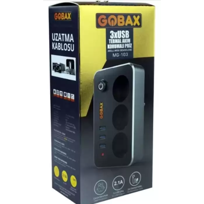 Gobax Mg-103 3Xusb 2.1A 3X Priz Anahtarli Termal Akim Korumali Priz 2Mt Kablo