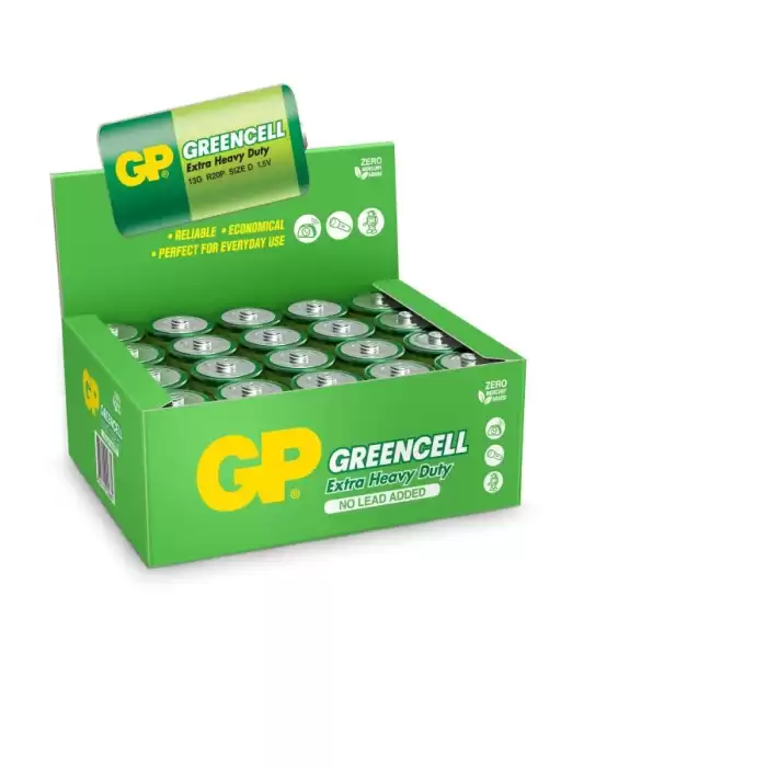 Gp Greencel R20 Kalın D Boy Çinko Pil 20Li Paket Gp13-2S2