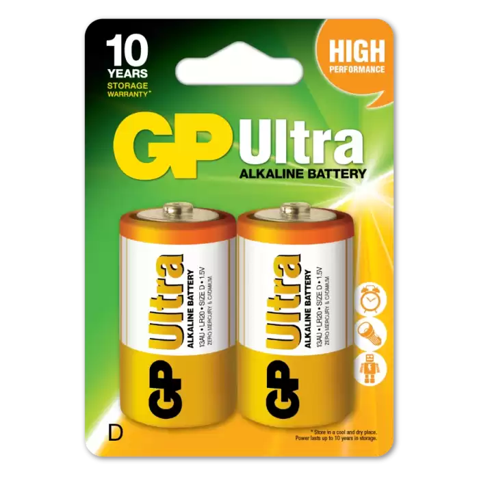 Gp Lr20 Büyük Boy Ultra Alkalin Pil 2Li Paket Gp13Au-U2 D Boy