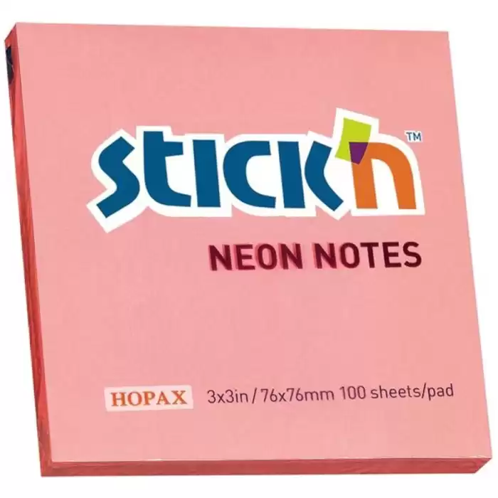 Hopax Stıckn Yapışkanlı Not Kağıdı 100 Yp 76X76 Neon Pembe He21166 - 12li Paket