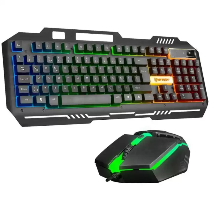 Hytech Hkm-X86 Quın Siyah Usb Gökkuşağı Zemin Aydınlatmalı Gaming Oyuncu Klavye + Mouse Set