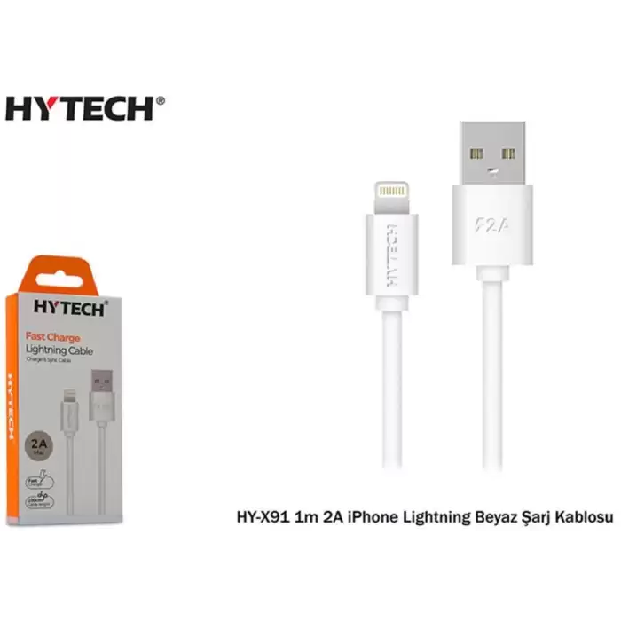 Hytech Hy-X91 1M 2A İphone Lightning Beyaz Şarj Kablosu