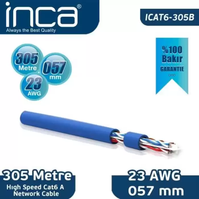 Inca Cat6 305B 23 Awg 57Mm  Yüzde 99,5 Bakır Kablo 305Mt