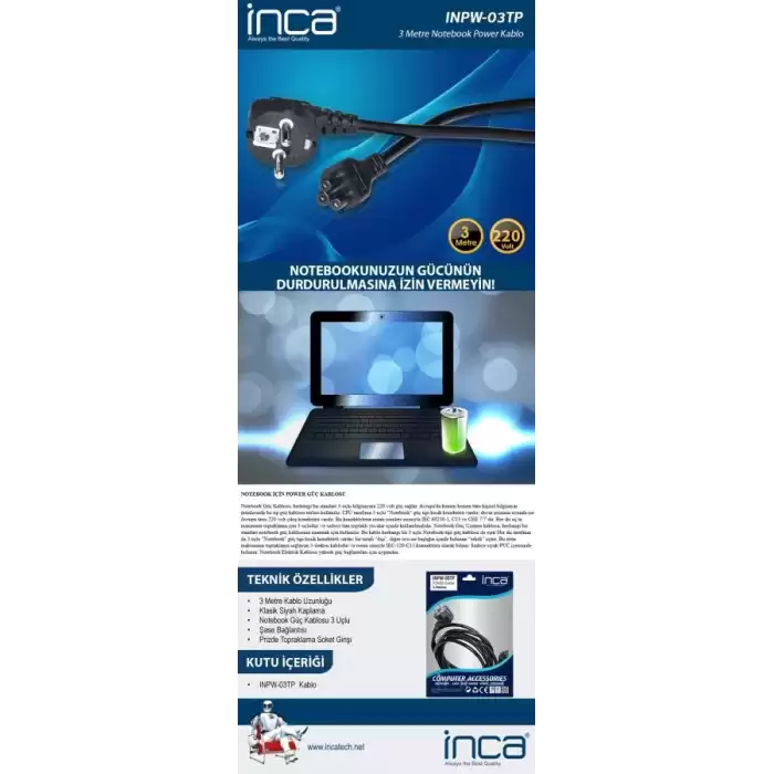 Inca Inpw-03Tp 3Mt Notebook Power Kablosu