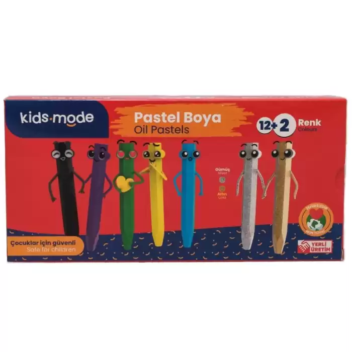 Kidsmode Yağlı Pastel Boya Altıgen 12+2 Renk