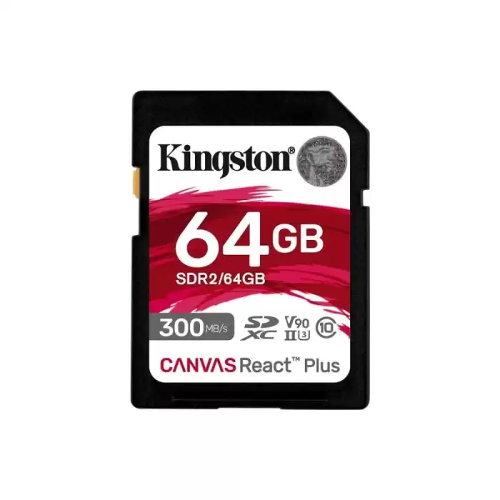 Kingston Sdr2-64Gb Canvas React Plus Sdxc Uhs-Iı 300R-260W U3 V90 For Full Hd-4K-8K Hafıza Kartı