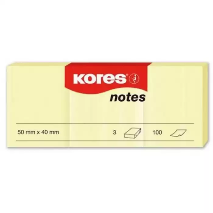 Kores Yapışkanlı Not Kağıdı Sarı 50X40 Mm 100 Syf - 12li Paket