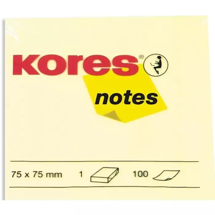 Kores Yapışkanlı Not Kağıdı Sarı 75X75 Mm 100 Syf 46075 - 12li Paket