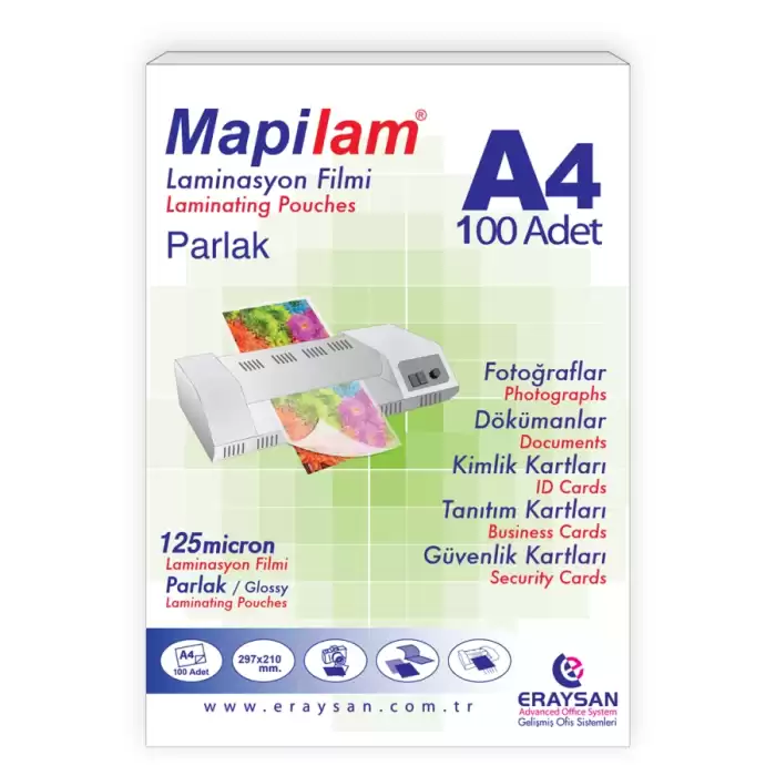 Mapi Laminasyon Filmi Sıcak Parlak A4 125 Mıc 102 12 04 - 100lü Paket