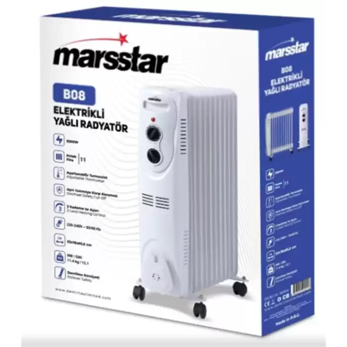 Marsstar B-08 11 Dilim Yağlı Radyatör 3 Kademe Isı Ayarı 2500W