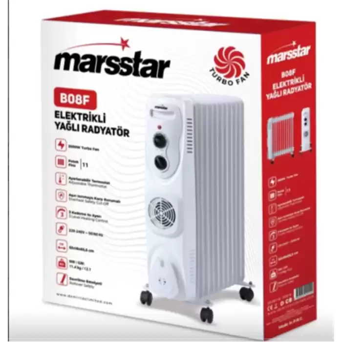 Marsstar B-08F 11 Dilim Yağlı Radyatör 3 Kademe Isı Ayarı 2500W Turbo Fan