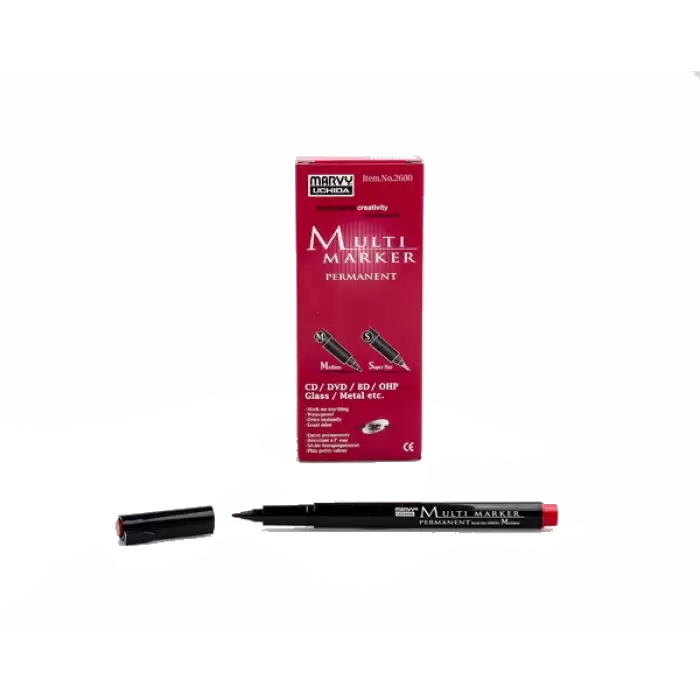 Marvy Asetat Kalemi Permanent M Seri Kırmızı 2600M-2 - 12li Paket