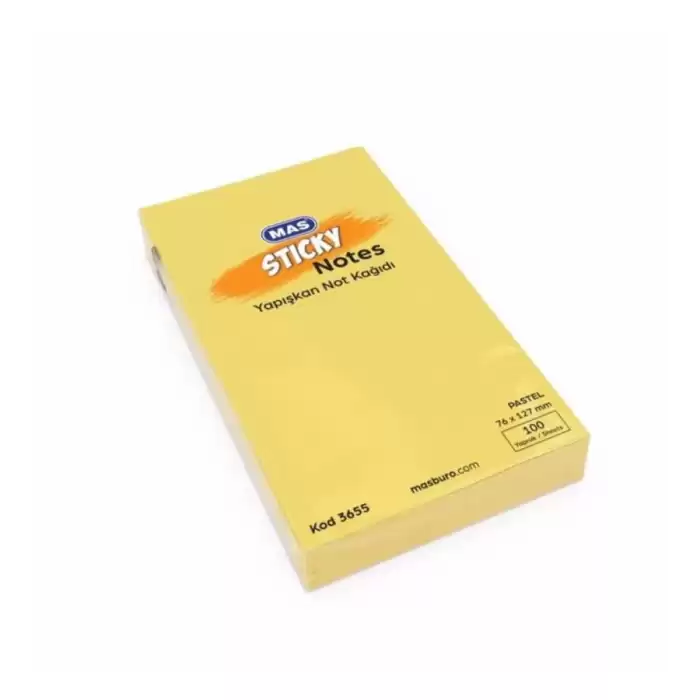 Mas Yapışkanlı Not Kağıdı 100 Syf 76X127 Pastel Sarı 3655