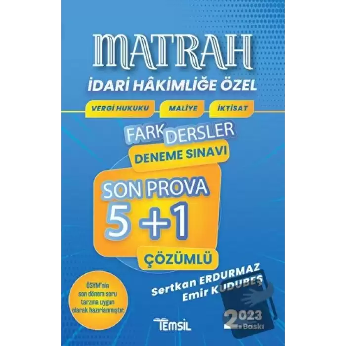 Matrah Vergi Hukuku - Maliye - İktisat 5+1 Fark Dersler Çözümlü Deneme Sınavı