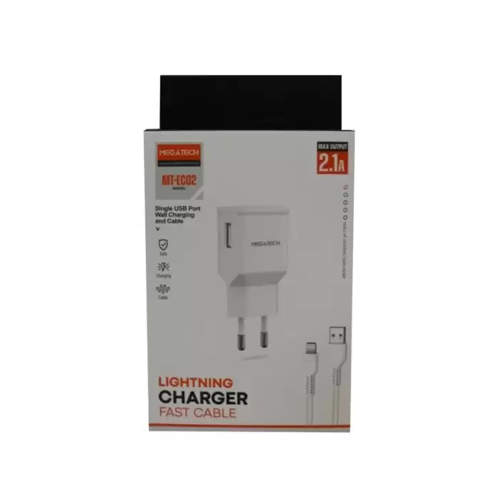 Megatech Ec02 Model 2.1A Lightning Usb Kablo + Ev Şarj Adaptörü Hızlı Şarj