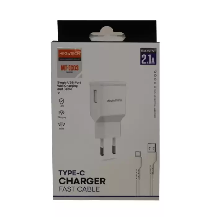 Megatech Mt-Ec03 2.1A Micro Usb Type-C  Kablo+ Ev Şarj Adaptörü Hızlı Şarj