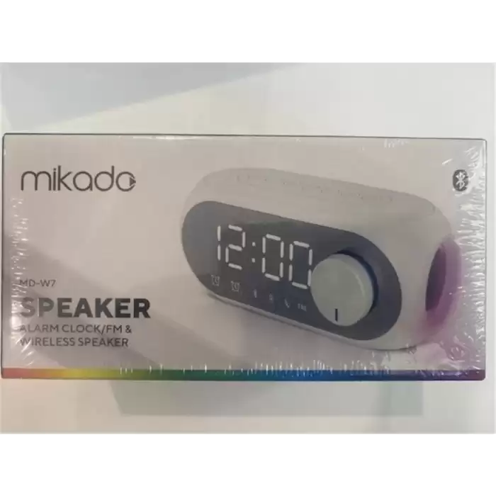 Mikado Md-W7 1200Mah 5W Beyaz Bluetooth-Aux-Derece-Usb-Fm Double Alarmlı Saat Speaker Speaker