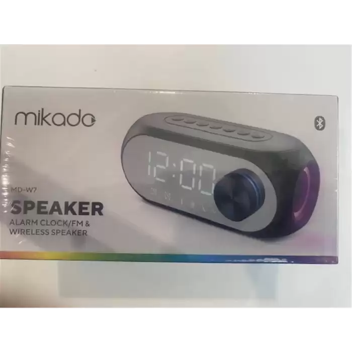 Mikado Md-W7 1200Mah 5W Siyah Bluetooth-Aux-Derece-Usb-Fm Double Alarmlı Saat Speaker Speaker