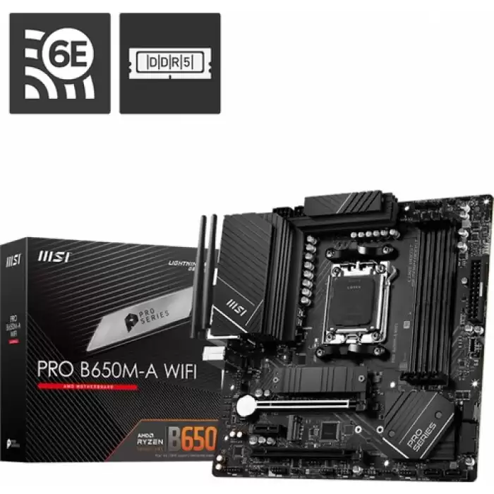 Msı Mb Pro B650M-A Wifi Am5 Ddr5 6400Mhz(Oc) Hdmı Dp M.2 Usb3.2 2.5G Lan Wifi 6E Matx Anakart