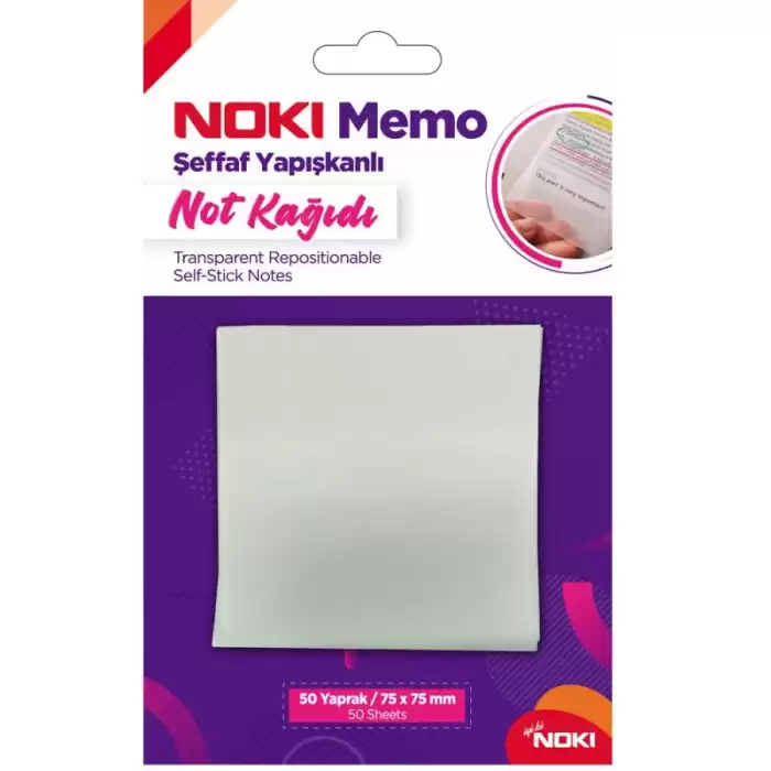 Noki Yapışkanlı Not Kağıdı Memo 50 Yp 75X75 Şeffaf  12300 - 12li Paket