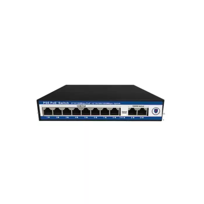 Nova Nvc-Pse0820G 8 Port Poe+ 10-100 Mbps 2 Port 10-100-1000 Mbps Uplink Switch 120W