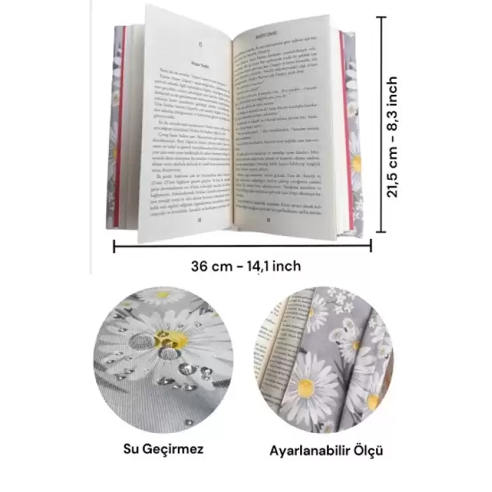 Papatya Desenli Ayarlanabilir Kitap Kılıfı