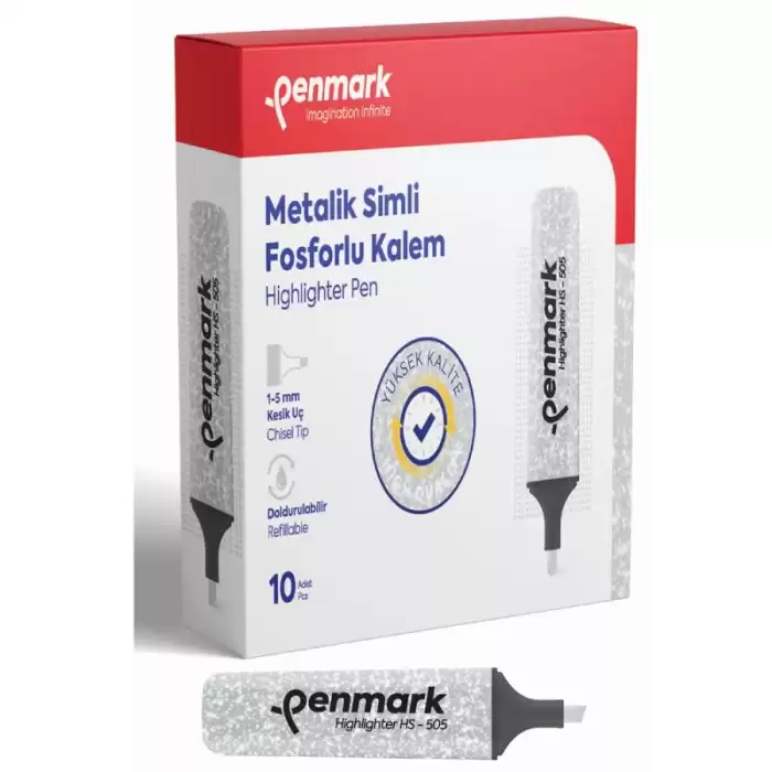 Penmark Fosforlu Kalem Metalik Simli Gümüş - 10lu Paket