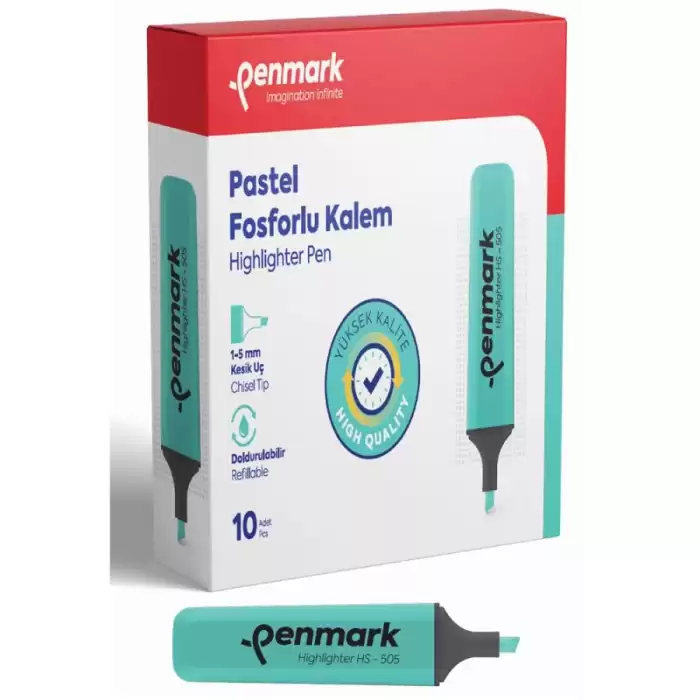 Penmark Fosforlu Kalem Pastel Nane Şekeri Hs-505 08 - 10lu Paket