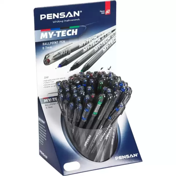 Pensan Tükenmez Kalem My-Tech 0.7 Mm İğne Uç 8 Renk 60 Lı Stand - 60lı Standart