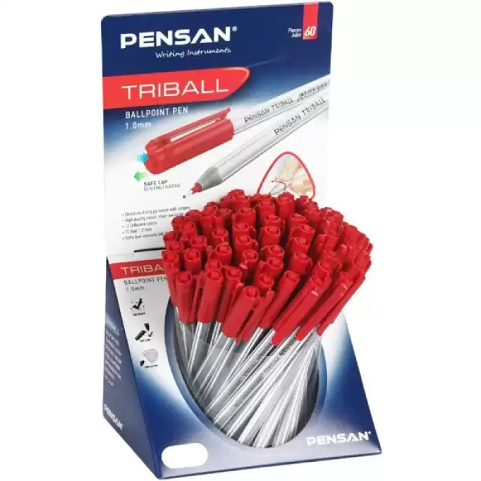 Pensan Tükenmez Kalem Triball 1.0 Mm Bilye Uçlu Kırmızı 60 Lı Stand