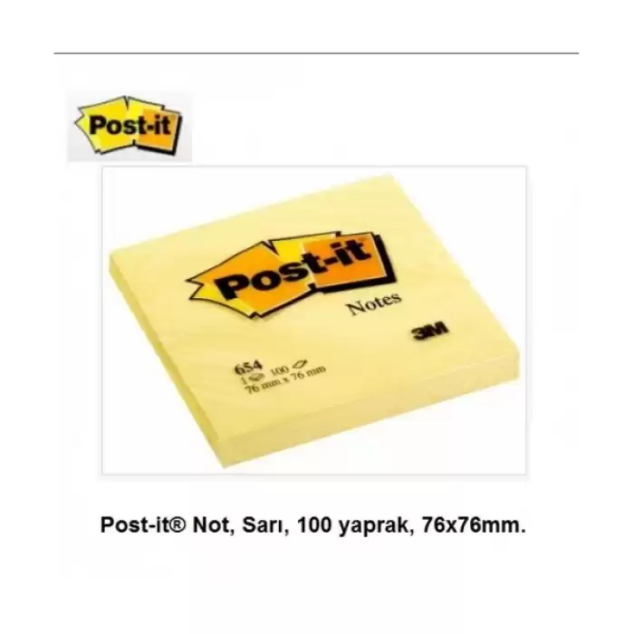 Post-İt Yapışkanlı Not Kağıdı 100 Yp 76X76 Sarı 654 - 12li Paket