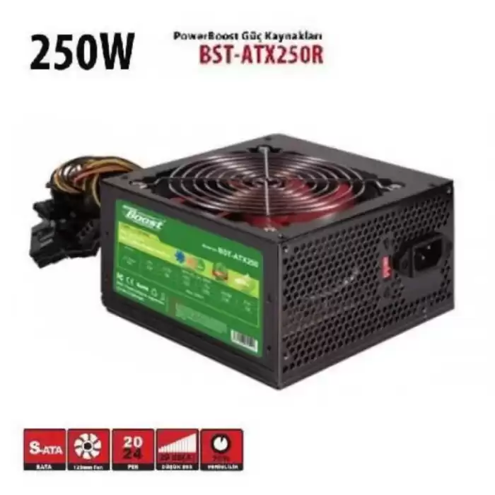 Powerboost Bst-Atx250R 250W, Ppfc 12Cm Kırmızı Fanlı Atx Psu (Retail Box)