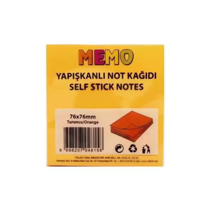 Rubenis Yapışkanlı Not Kağıdı 76X76 Mm 50 Şeffaf Turuncu 50 Yp Rps-153 - 24lü Paket