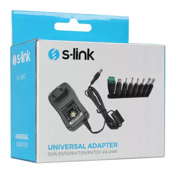 S-Link Sl-129C 3V-4,5V-5V-6V-7,5V-9V-12V 2A 24W (5.5-2.1) 8 Uçlu Adaptör