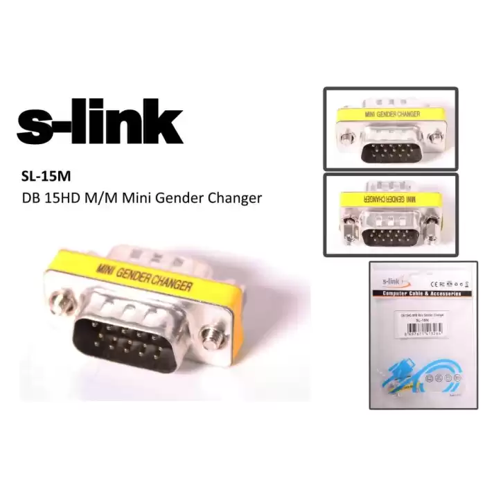 S-Link Sl-15M Vga Erkek-Erkek 15Pin Dönüştürücü