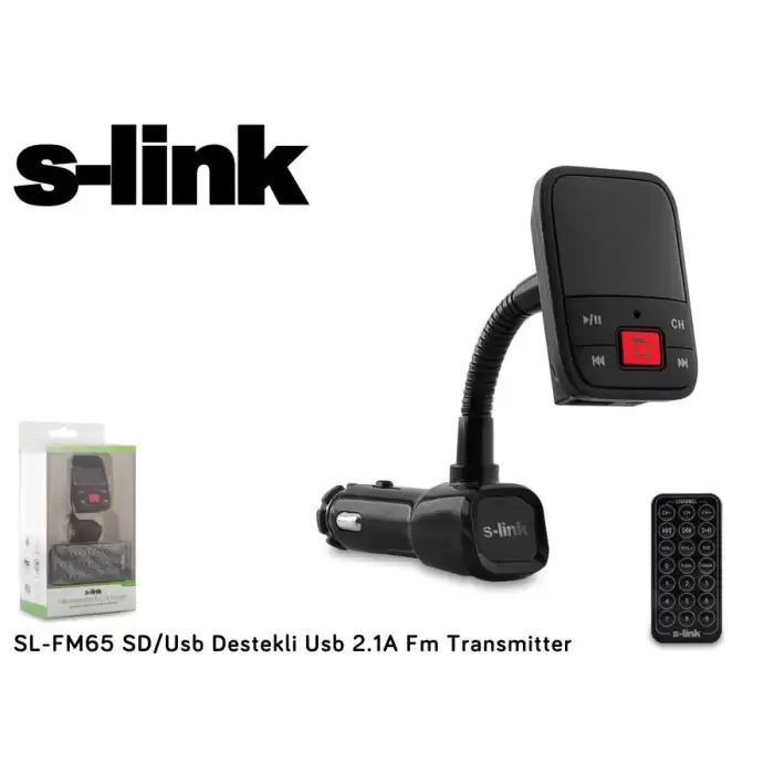 S-Link Sl-Fm65 Hafızasız Mp3 Transmıtter 2.1A Usb Şarj Portlu Usb Micro Sd Kart Destekli Kumandalı