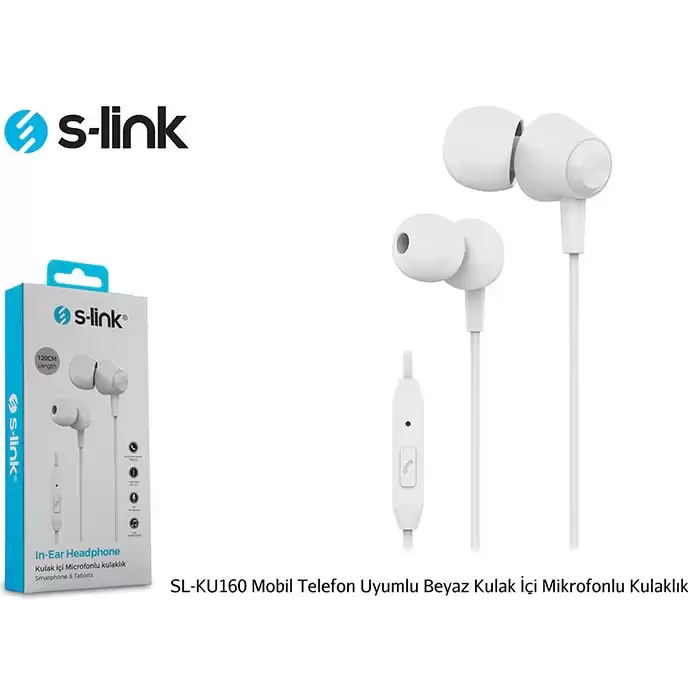 S-Link Sl-Ku160 Mobil Telefon Uyumlu Beyaz Kulak İçi Mikrofonlu Kulaklık