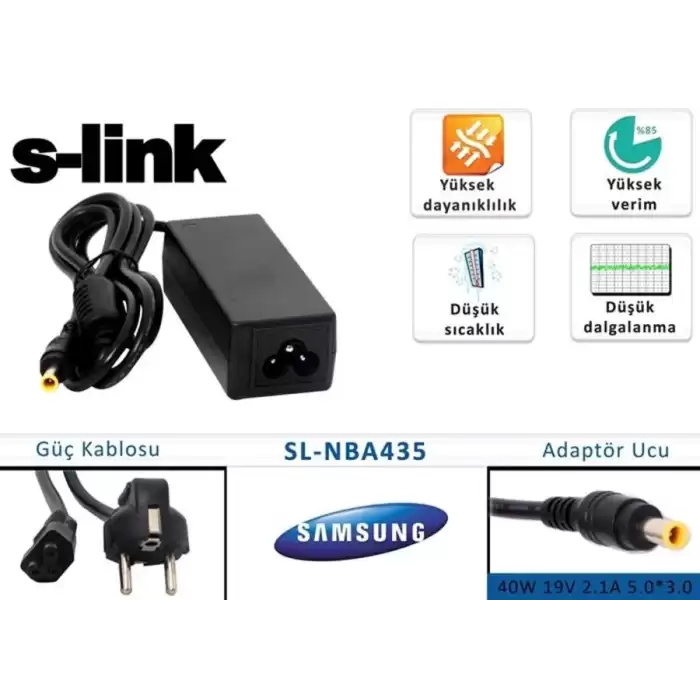 S-Link Sl-Nba435 40W 19V 2.1A 5.0-3.0 Samsung Notebook Standart Adaptörü