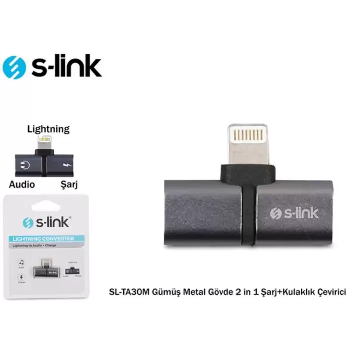 S-Link Sl-Ta30M Lightning Gümüş Metal Gövde 2 İn 1 Şarj+Kulaklık Çevirici