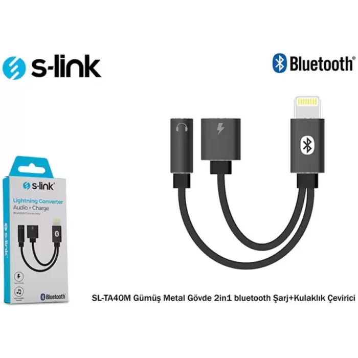 S-Link Sl-Ta40M Lightning Gri Metal 2İn1 Bluetooth Şarj+Kulaklık Çevirici