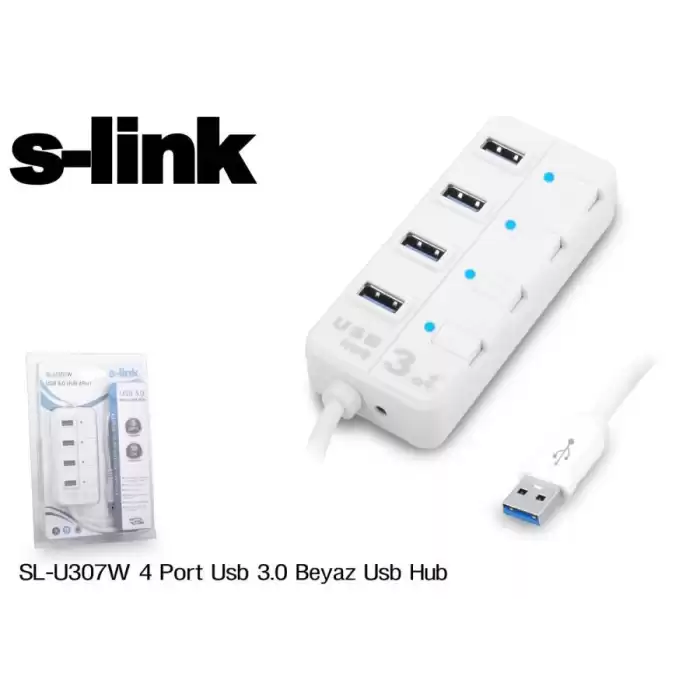 S-Link Sl-U307W Beyaz 4 Port 3.0 Usb Çoklayıcı