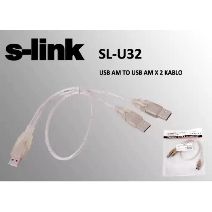 S-Link Sl-U32 Usb 2.0 Usb Erkek To 2X Usb Erkek 0.60Cm Kablo