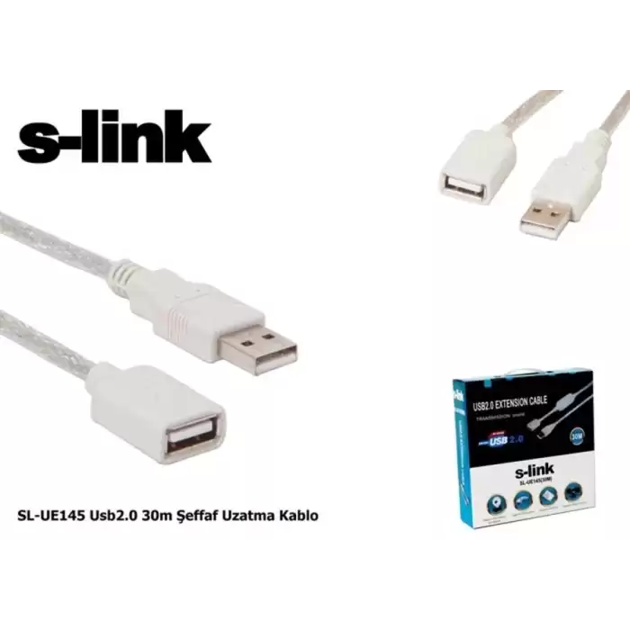 S-Link Sl-Ue145 30Mt 2.0 Usb Şeffaf Uzatma Kablosu