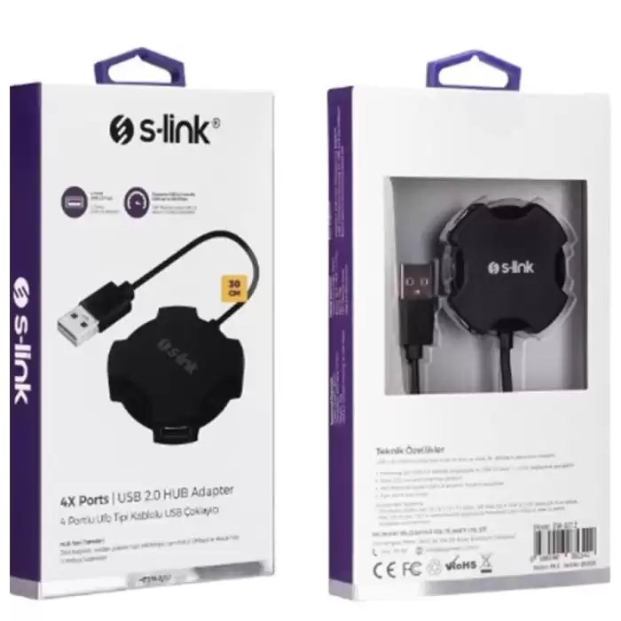 S-Link Swapp Sw-U212 Siyah Usb 2.0 4 Port Hub Kablolu Çevirici Adaptör