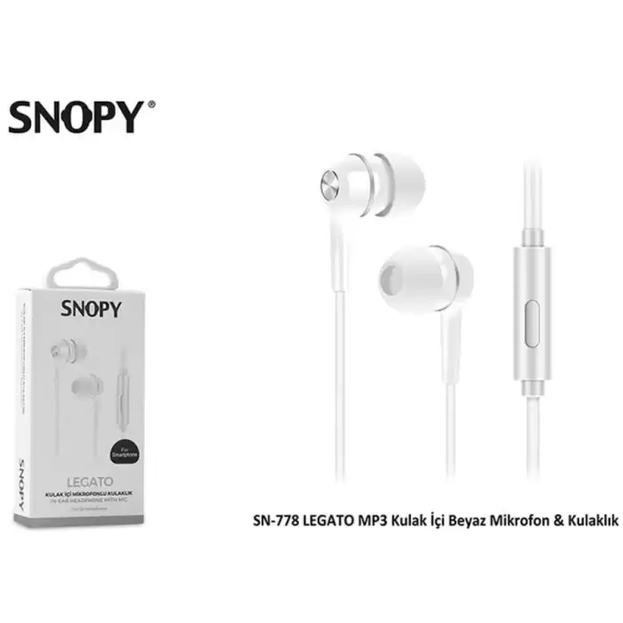 Snopy Sn-778 Legato Beyaz Mp3 Kulak İçi Kulaklık